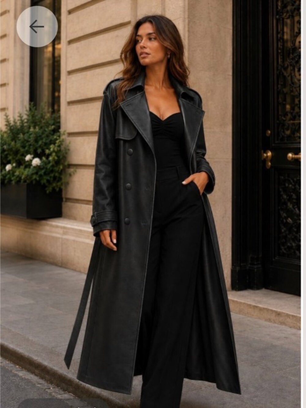 Black Faux Leather Belted Trench Coat